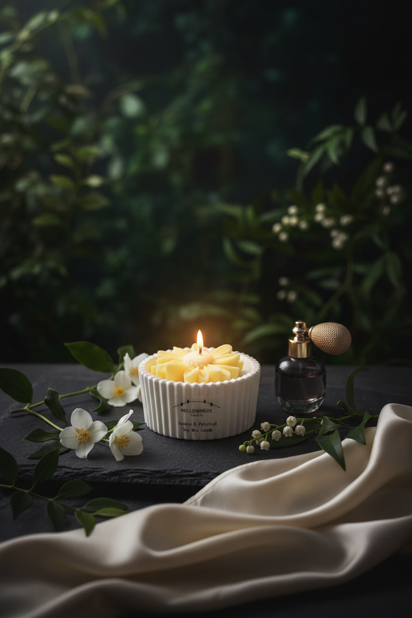 Jasmine & Patchouli moonlit botanical lifestyle setting
